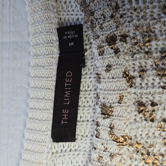 The Limited Women Gold Foil Snakeskin Animal Print Knit Sweater 3/4 Sleeve - Picture 3 of 10